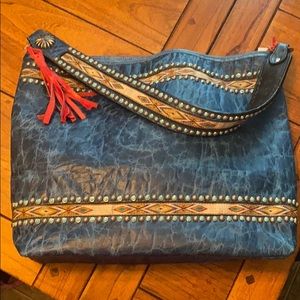Double J Saddlery large blue leather tote